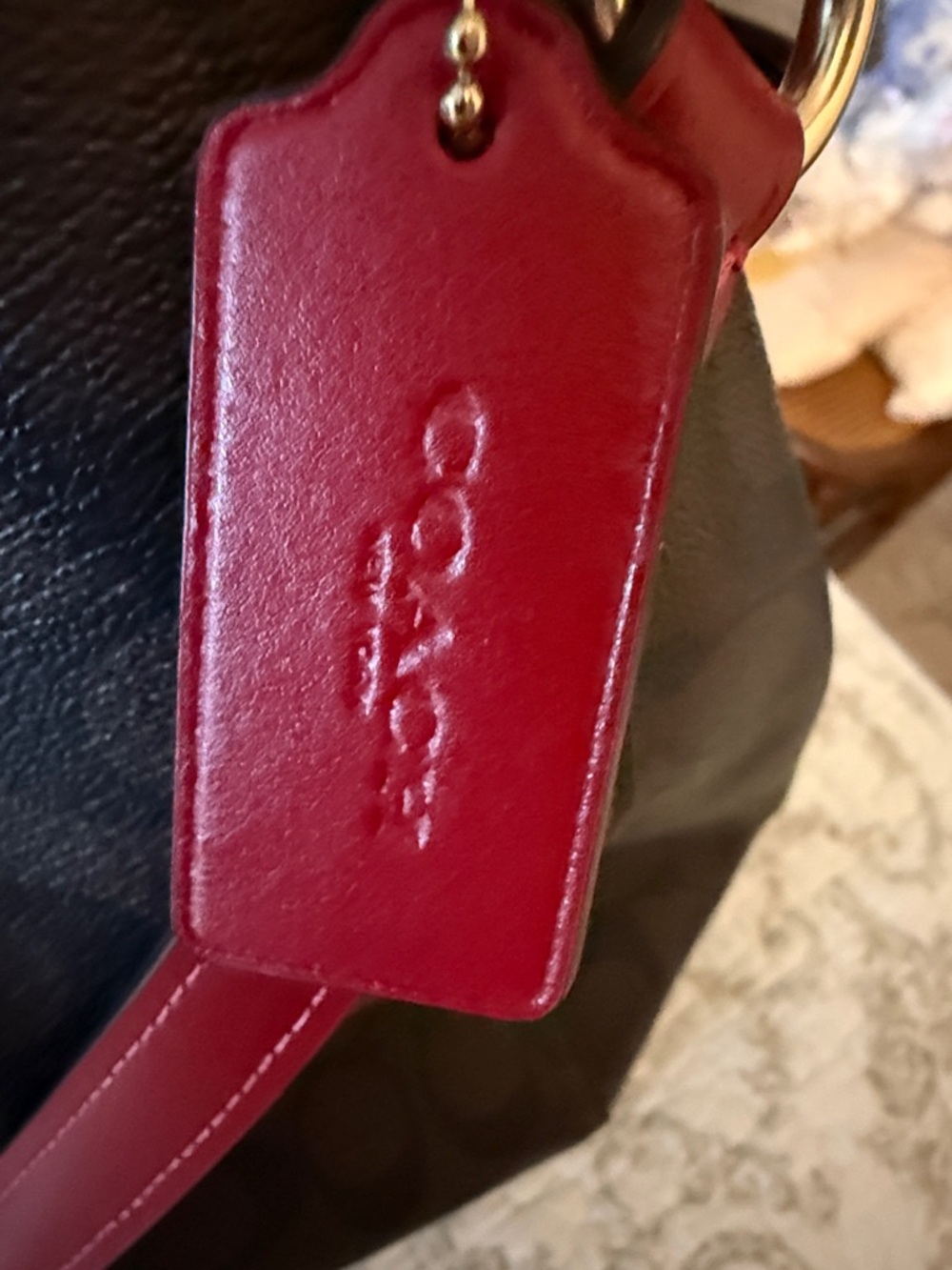 Coach Brown Signature Canvas Shoulder Bag with Red Leather Straps - Picture 2 of 5